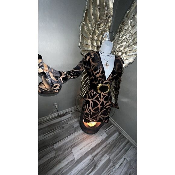 Philosophy Of Paek BrownBurnout Velvet Sheer Mini Dress, Club Party Wear, small - Picture 11 of 13